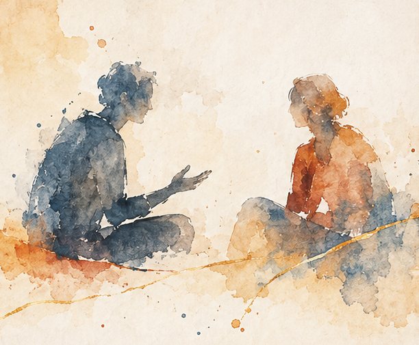 Aquarell: zwei Menschen im Gespräch