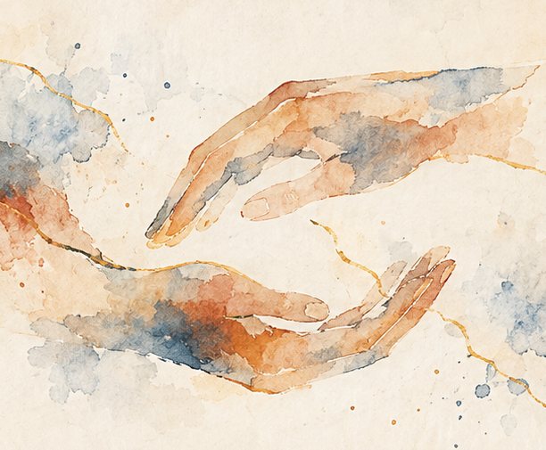 Aquarell: zwei Hände, die sich behutsam nähern