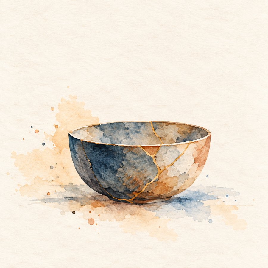 Aquarell: eine mit Gold gekittete Schale